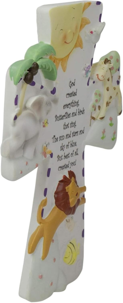 God Created Everything 7 inch Resin Stone Decorative Hanging Wall Cross...
