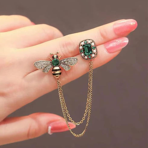 Vintage Honey Bee Brooch Pins for Women Men CZ Crystal Lapel Pin Badge Hanging Tassel Chains Collar Brooches Pin Shirt Collar Pins Hat Scarf Tie P...