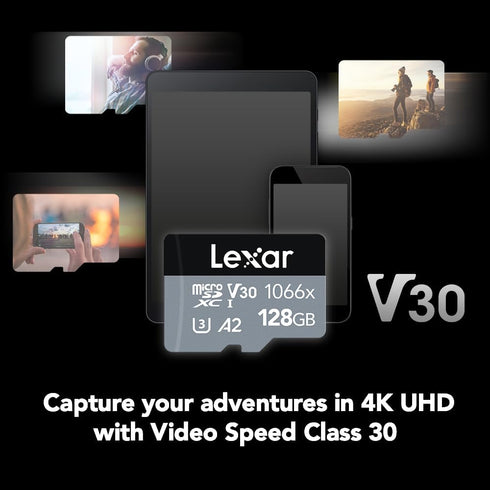 Lexar 128GB Professional 1066x micro SD Card w/ SD Adapter, UHS-I, U3, V30, A2, Full HD, 4K, Up To 160/120 MB/s, for Action Cameras, Drones, Smart...