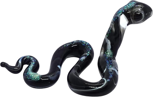 Snake Tiny Micro Figurines Hand Blown Glass Art Reptiles Animals Collectible Gift Home Décor (Black)...