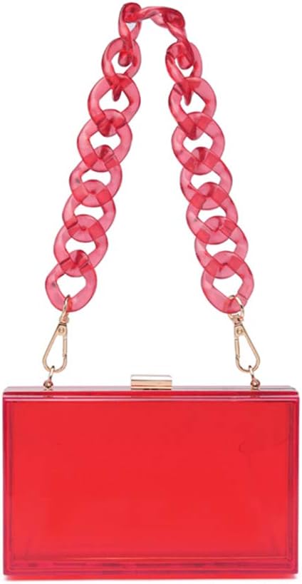 Cute Transparent Acrylic Shoulder Bag Clear Crossbody Evening Clutch Purse Handbag With 2 Gold Chain For Women...
