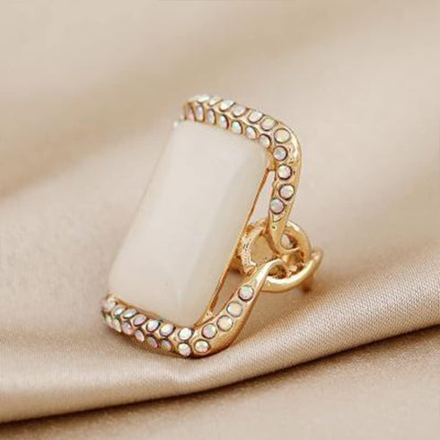 Retro Big Rectangle Statement Ring for Women Girls Gold Plated Cubic Zirconia Geometric Band Rings Comfort Fit CZ Engagement Wedding Birthday Chri...