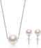 Single Pearl Necklace Earrings Set Silver Gold/Rhodium Plated, Classic Silver Jewelry Set Gifts for Wedding/Birthday...