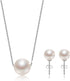 Single Pearl Necklace Earrings Set Silver Gold/Rhodium Plated, Classic Silver Jewelry Set Gifts for Wedding/Birthday...
