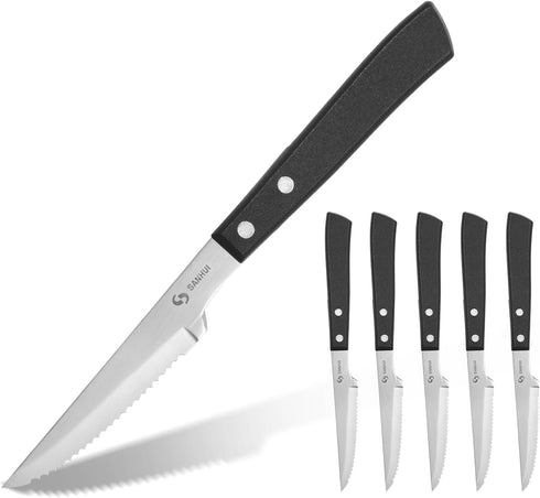 Steak Knives, Steak Knife Set of 6, German Stainless Steel Steak Knife Serrated...