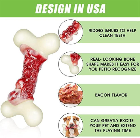 Dog Toys for Aggressive Chewers, Indestructible Large Dogs,Real Bacon Flavored,Dog Chew Toy Bones Medium/Large Breed Dogs,Best to Keep Them Busy (...