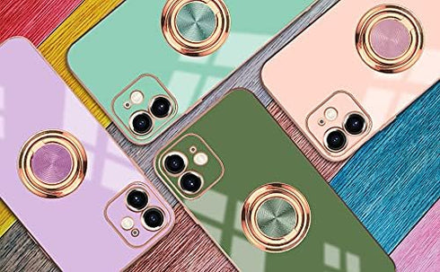Omorro Rose Gold iPhone 13 Pro Case for Women - Kickstand Ring Holder with 360 Rotation, Magnetic Mount Compatible, Slim Luxury Girly Case in Pink...