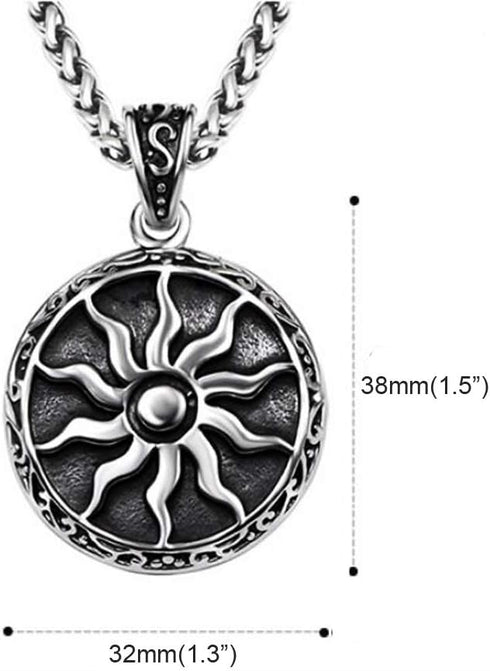 Jewelry Men Women 316L Stainless Steel Sun Pendant Necklace Punk Retro Vintage Style Amulet 22" Chain...
