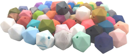 50pcs 14mm Silicone Polyhedron Pearl Beads Silicone Icosahedron Beads for Keychain Mom Necklace Making DIY Craft Jewelry Beading Accessory...