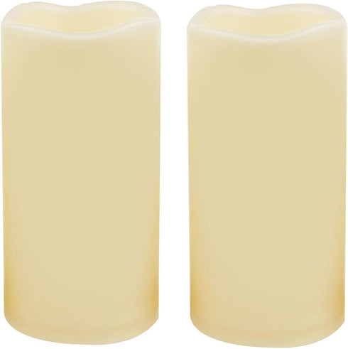 2 Waterproof Outdoor Battery Operated Flameless LED Pillar Candles with Timer Flickering Plastic Resin Electric Decorative Light for Lantern Patio...