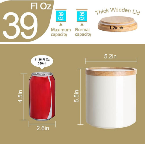 Sweejar Kitchen Canisters Ceramic Food Storage Jar, Stackable Containers with Airtight Seal Wooden Lid for Serving Coffee Bean, Flour, Tea, Spice ...