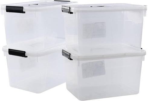 4-Pack 10.5 Quart Clear Latch Storage Box with Lid, Plastic Storage Latch Bin...