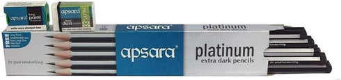 Apsara Platinum Extra Dark Pencils 1 Pack X 10 Pencils + Eraser And Sharpner Free...