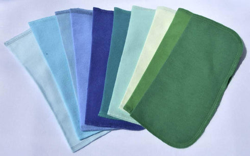 1 Ply Solid Color Flannel 8x8 Inches Little Wipes Set of 10 Assorted Blues and Greens- Proudly Made in the USA!...