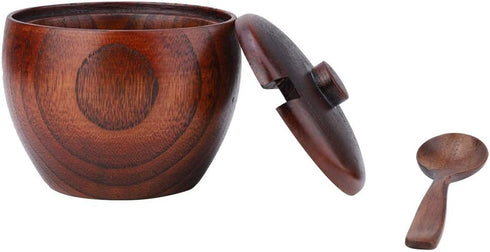 Raguso Solid Wood Jar,1pc Seasoning Pot Salt Sugar Chili Storage Bowl With Spoon And Lid Kitchen Tool Home Restaurant Food Shop Foodstoragecontain...