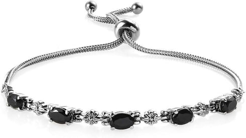 Shop LC Black Spinel Birthstone Bolo Bracelet for Women Wedding Jewelry for Bride Adjustable Slider Chain Birthday Gifts for Women...