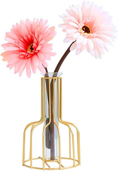 Desktop Plant Vases with Test Tube Glass Flower Vase with Gold Metal Stand Propagation Station Plant Holder for Home Wedding Decor (Gold, Bottle)...