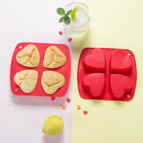 Webake Silicone Heart Mold Heart Shaped Small Cake Pans Muffin Cupcake Mold Tray for Baking, Jelly Pudding Jello Soap Bath Bombs 4 Cavity, 2 Pack...