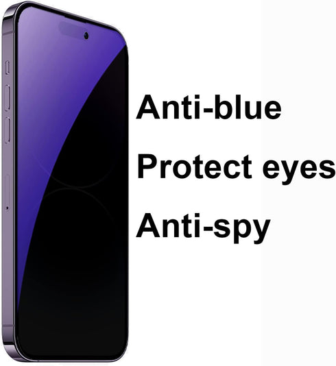 3 Pack Anti-Blue Privacy Tempered Glass Suit for iPhone 14 Pro Anti-Spy Screen Protector Anti-Peeping Film 9H Hardness Anti-scratch 6.1 inch (Blue...