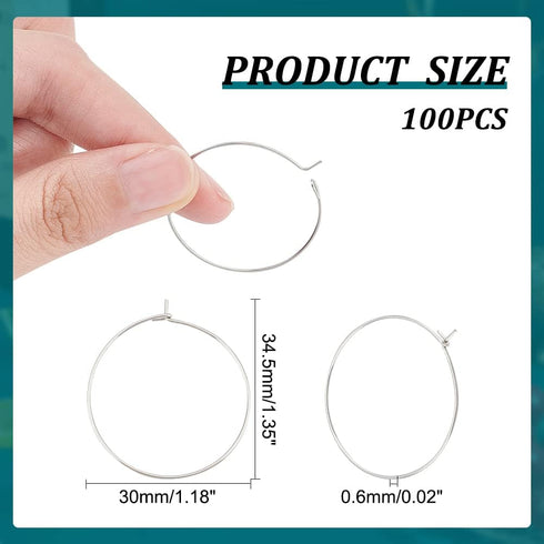 UNICRAFTALE 100pcs 30mm Beading Hoop Earring Wine Glass Charm Rings Stainless Steel Hoop Earring Findings Metal Earring Ring for DIY Jewelry Makin...