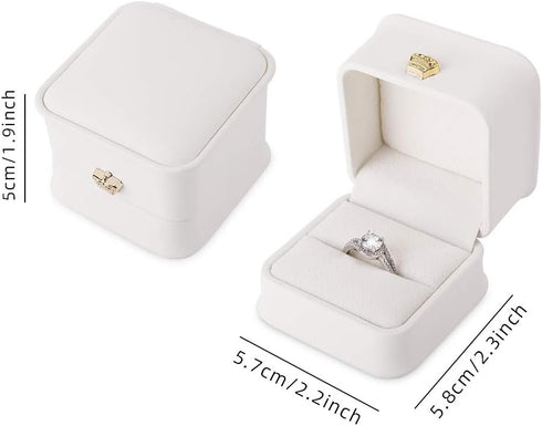iSuperb 2 Pcs White Ring Box Couple Proposal PU Leather Ring Boxes Engagement Jewelry Gift Box Jewelry Display Case for Wedding Anniversary (White...