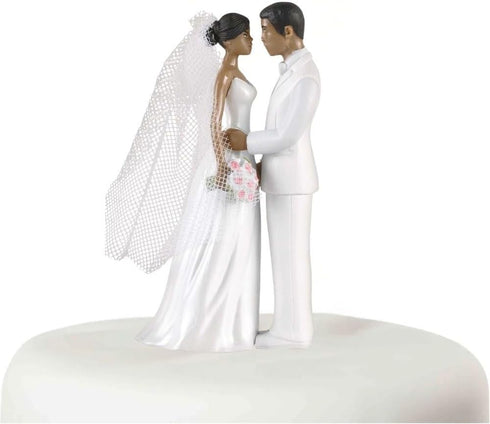 Elegant African American Couple White Plastic Cake Topper - 4.5" (1 Count), Unique & Stylish Centerpiece Decoration - Perfect For Weddings, Engage...