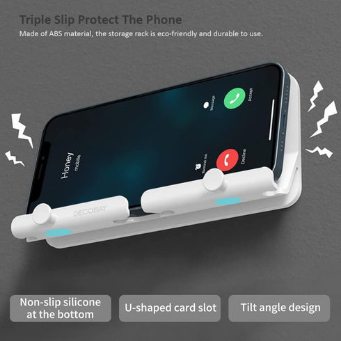 D2 Wall Mount Phone Holder, Hands Free Phone Holder with Adhesive and Data Cable Receiving Hole for Shower, Charging, RV, Compatible with iPhone, ...