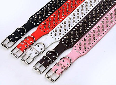Dogs Kingdom Faux Leather Spiked Studded Dog Collar pet collar Pitbull, Boxer Black L...
