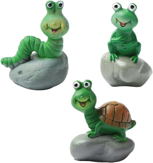 3Pcs Animal Sculpture Frog Ornament Turtle Resin Statue Animal Statue for Micro Landscape Flowerpot Lawn Yard Garden Fish Tank Ornament...