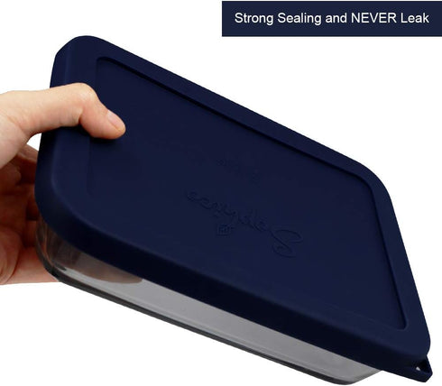 Sophico 3 Cup Rectangle Silicone Storage Cover Lids Replacement for Pyrex 7210-PC Glass Bowls, Container not Included (NAVY BLUE, 2 Pack)...