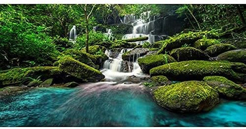 AWERT 30x18 inches Waterfall Terrarium Background Tropical Rainforest Aquarium Background Mountain Lake Green Tree Reptile Habitat Background Dura...
