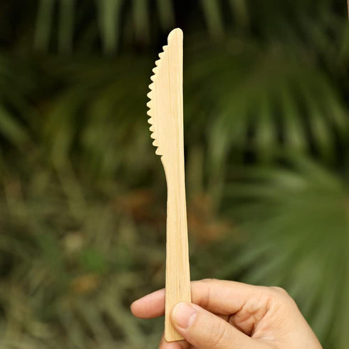 Banbu Bamboo Cutlery Disposable- 100PK Bamboo Knives Disposable 6.7" 100% Compostable Biodegradable Knife Renewable Natural Travel Knife for Campi...