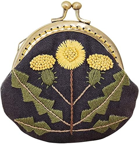 Beginner Embroidery Coin Purse kit, Simple Embroidery, Cross Stitch kit Suitable for Beginner Sewing Craft Friend Gift Bag (Yellow Flower)......
