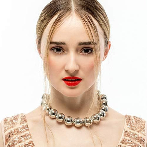 Metal Big Bead Ball Pendant Women Necklace Copper Metal Chunky Statement Round Choker Jewellery...