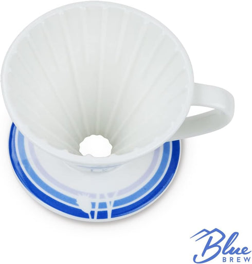 BLUE BREW Ceramic Pour Over Coffee Dripper, Size 01 Cone Coffee Maker (1-2 Cups), Manual Brew Maker, Dishwasher Safe, Portable Slow Brewing Access...