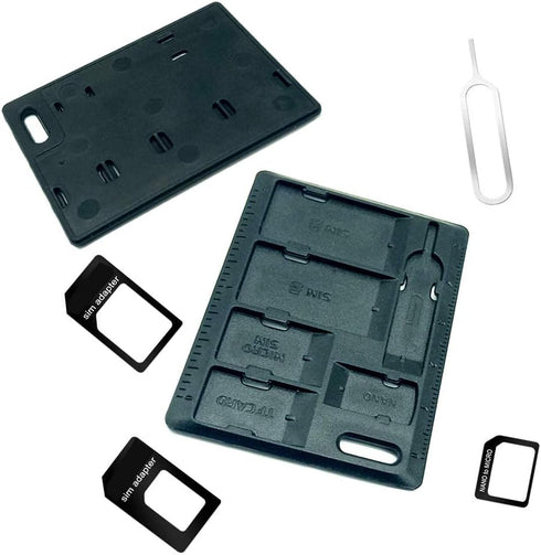 1 Pack SIM Card Holders with Tray Opener Pins, Card Storage Tool Set for Standard Micro Nano Micro-SD Memory Cards, with 3 Card Adapters and 1 Eje...