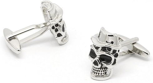 Mens Silver Black Vintage Skull Head With Hat Cross Bones Cufflinks For Wedding Business Cuff Links...