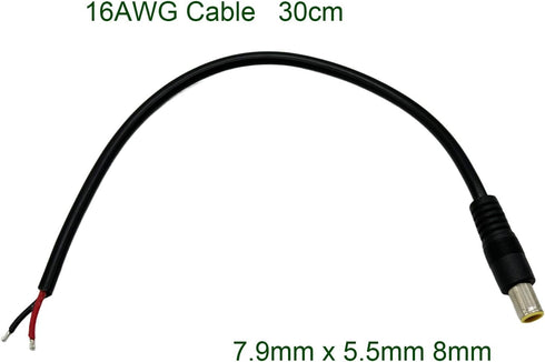 2Pcs DC 7.9mm x 5.5mm 8mm Male Power Wire Supply Repair Solar Laptop 16AWG Pigtail Connector Cable 12V 24V DC 8mm Male Plug to Bare Wire Open End ...