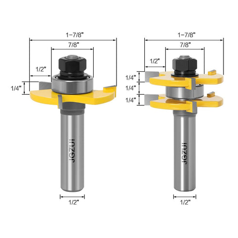 1/2 Inch Shank Tongue and Groove Set of 2 Pieces Router Bit 3 Teeth Adjustable T Shape Wood Milling Cutter?Tongue and Groove groove joints Router ...