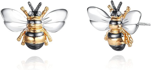 Barzel 18K Gold Plated Enamel Stud with Shimmering Bumble Bee Earrings For Women...