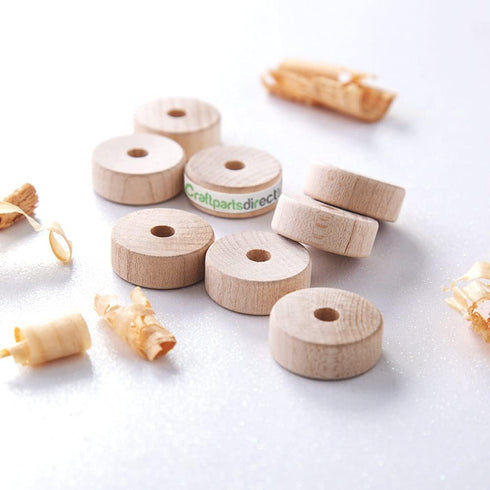1 inch x 3/8 inch Flat Slab Wooden Toy Wheel, 1/4 inch Hole - Unfinished Blank | 50 Pack...