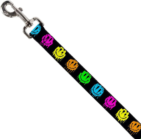 Buckle-Down Pet Leash, Dog Leash, Smiley Face Melted Repeat Black Multi Neon, 6 Feet Long 0.5 Inch Wide...