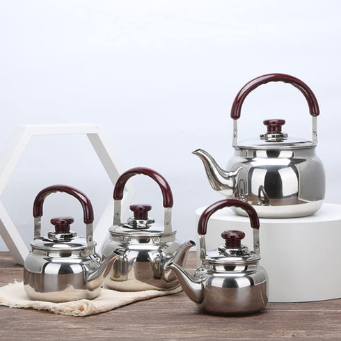 LIFKOME Traditional Stainless Steel Heavy Duty Tea Kettle With Sandwich Bottom and Specialty Cool Touch Handling Mirror Finish Stainless Steel Whi...