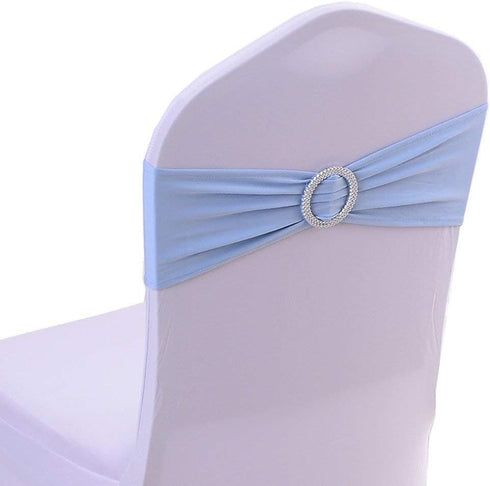 Tvoip 10PCS Chair Cover Stretch Band with Buckle Slider Sashes Bow Wedding Banquet Chair Decoration (Light Blue)...