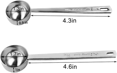 2 Pcs Coffee Scoop 18/8 Stainless Steel Measuring Coffee Spoon Set 1 Tablespoon (15ML) & 2 Tablespoon (30ML) Long Handle Spoons Metal Tablespoon f...