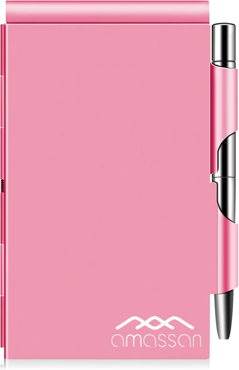 Metal Pocket Notebook, Small Pocket Notepad Aluminum Note Case with Mini Metal Pen and 60-Page Sheets (Fuchsia)...