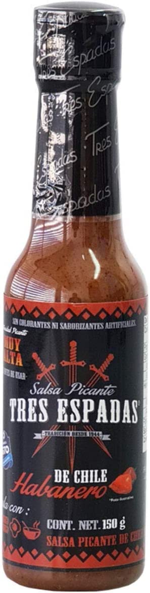 Salsa Picante Tres Espadas | Habanero Hot Sauce | Hot salsa crafted with Mexican Habaneros | Hot Sauce Bottles 5 FL OZ Each (Habanero Red Pepper, ...