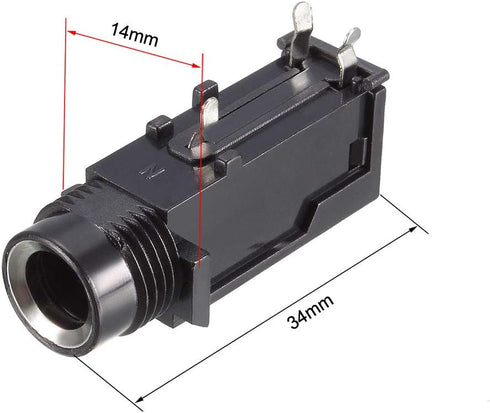 uxcell PCB Mount 6.35mm 3 Pin Socket Headphone Stereo Jack Audio Video Connector Black 6Pcs...