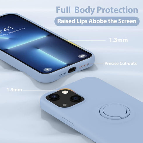 MOCCA Compatible with iPhone 13 Case 6.1 inch with Ring Kickstand | Liquid Silicone | Microfiber Liner | Anti-Scratch Full-Body Shockproof Protect...