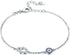 Blue Evil Eye Hamsa Hand Bracelet in Sterling Silver 925 with Cubic Zirconia CZ and 7"+1.5" Cable Chain...